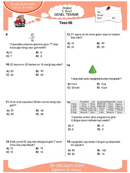 ilkokul 1. Sınıf Genel Tekrar Testleri 